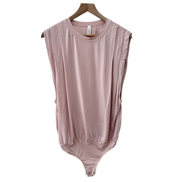 lululemon athletica Tops - Lululemon Muscle Tank Bodysuit‎ Size M Pink Pleated Shoulder Sleeveless